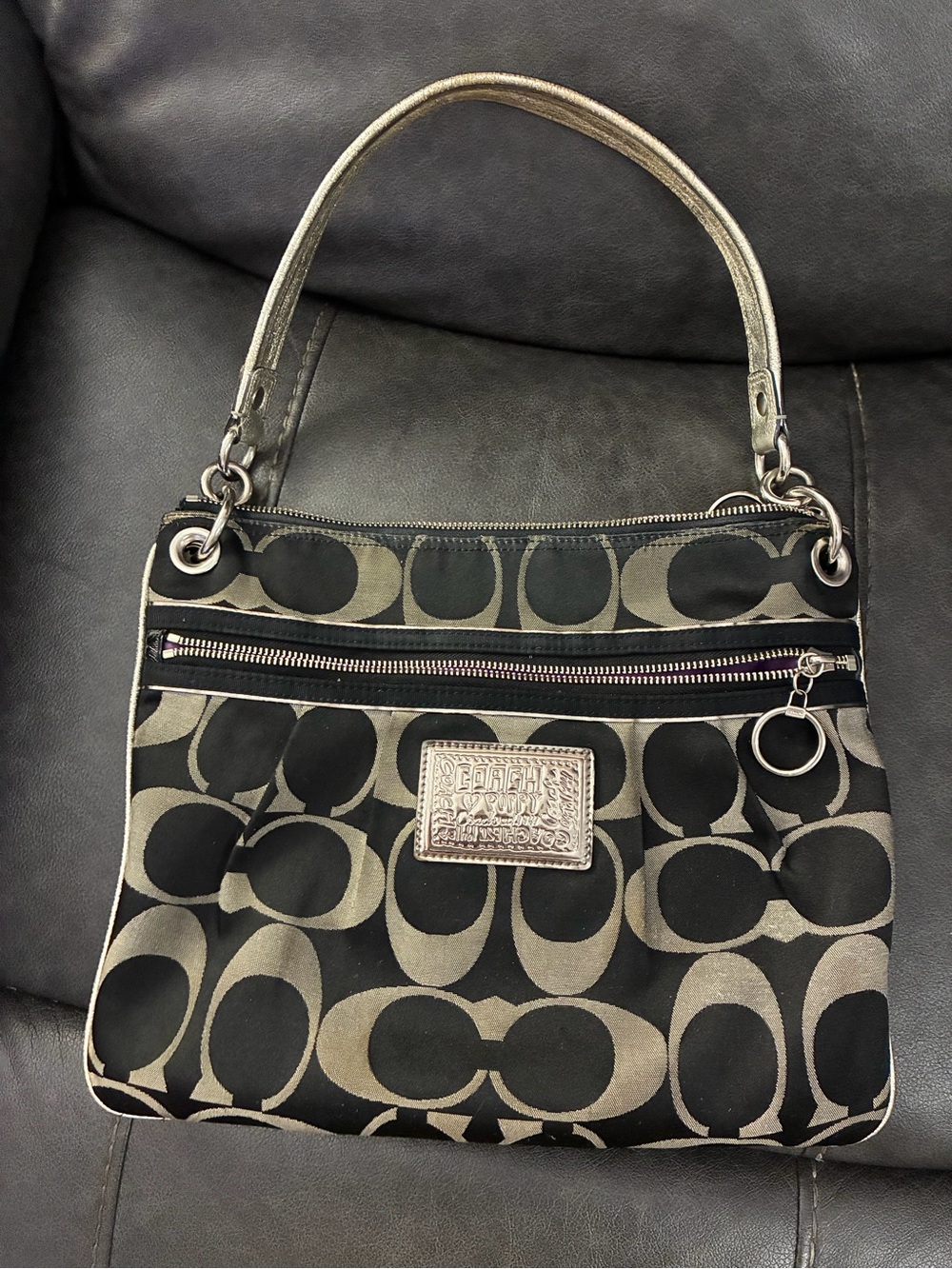 Coach Poppy Black and Silver Signature